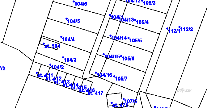 Parcela st. 104/15 v KÚ Melč, Katastrální mapa