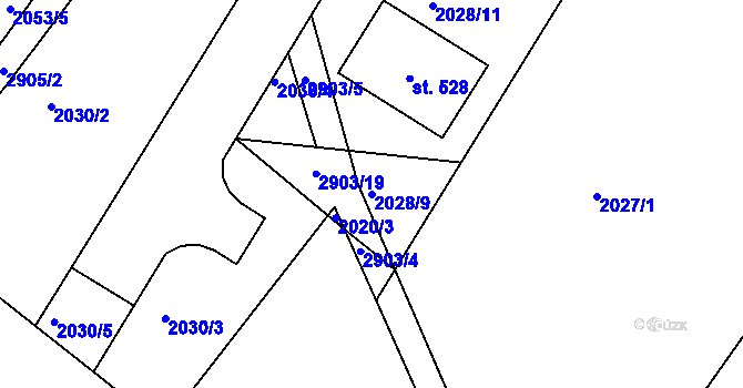 Parcela st. 2028/9 v KÚ Melč, Katastrální mapa