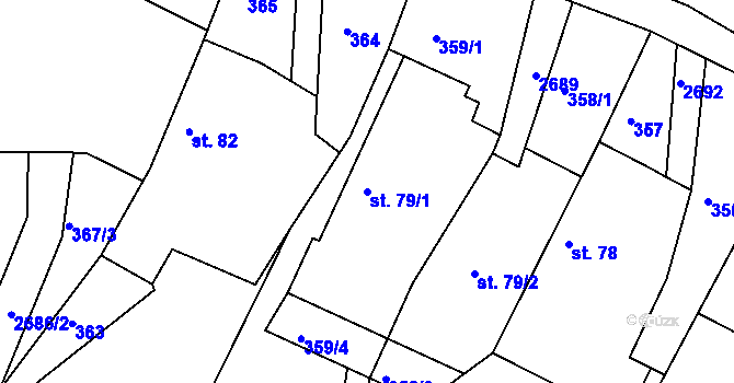 Parcela st. 79/1 v KÚ Melč, Katastrální mapa