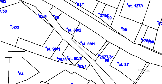 Parcela st. 88/1 v KÚ Melč, Katastrální mapa