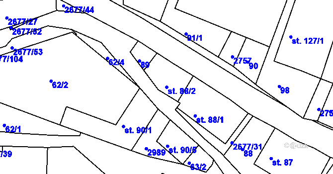 Parcela st. 88/2 v KÚ Melč, Katastrální mapa