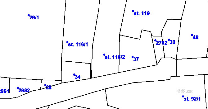 Parcela st. 116/2 v KÚ Melč, Katastrální mapa