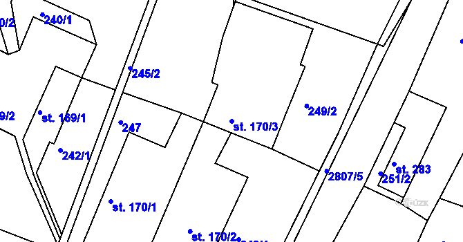 Parcela st. 170/3 v KÚ Melč, Katastrální mapa
