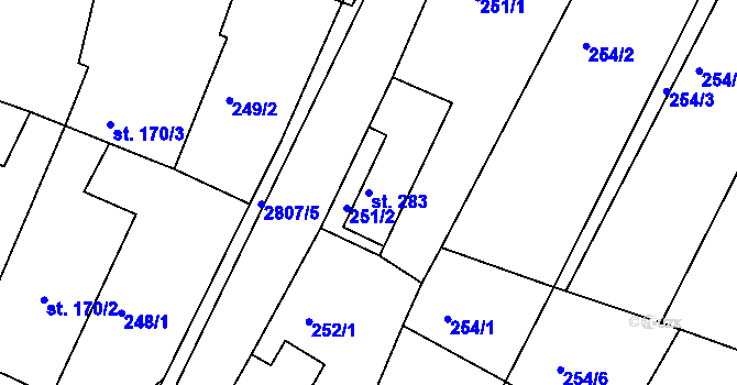 Parcela st. 283 v KÚ Melč, Katastrální mapa