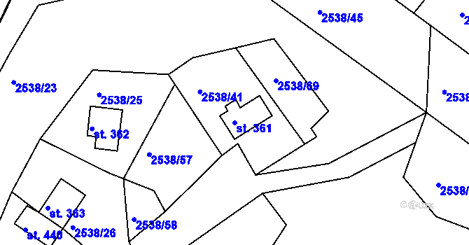 Parcela st. 361 v KÚ Melč, Katastrální mapa