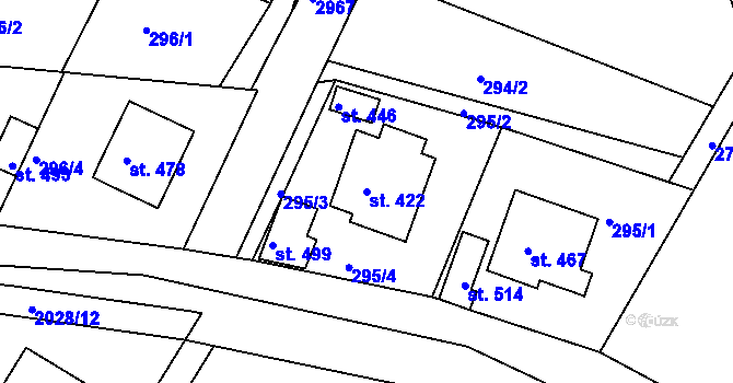 Parcela st. 422 v KÚ Melč, Katastrální mapa
