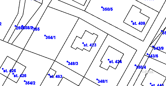 Parcela st. 423 v KÚ Melč, Katastrální mapa