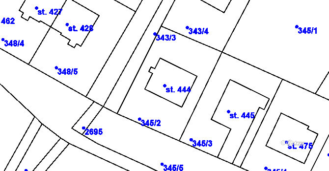 Parcela st. 444 v KÚ Melč, Katastrální mapa