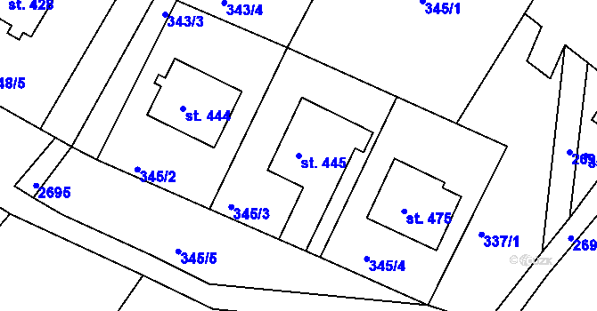 Parcela st. 445 v KÚ Melč, Katastrální mapa