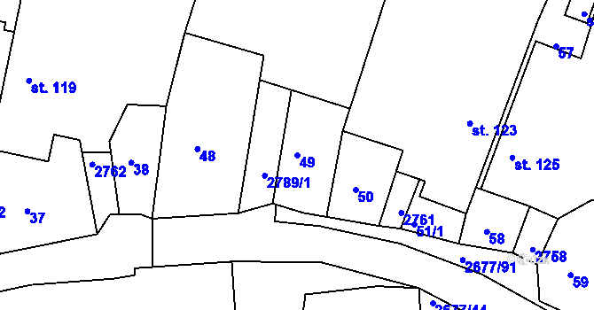 Parcela st. 49 v KÚ Melč, Katastrální mapa