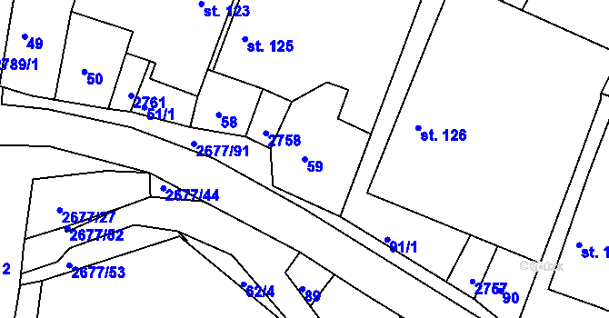 Parcela st. 59 v KÚ Melč, Katastrální mapa
