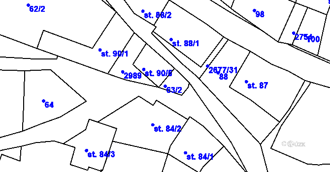 Parcela st. 63/2 v KÚ Melč, Katastrální mapa