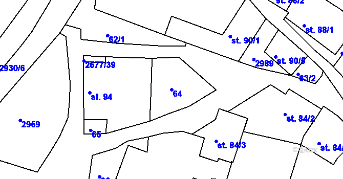 Parcela st. 64 v KÚ Melč, Katastrální mapa