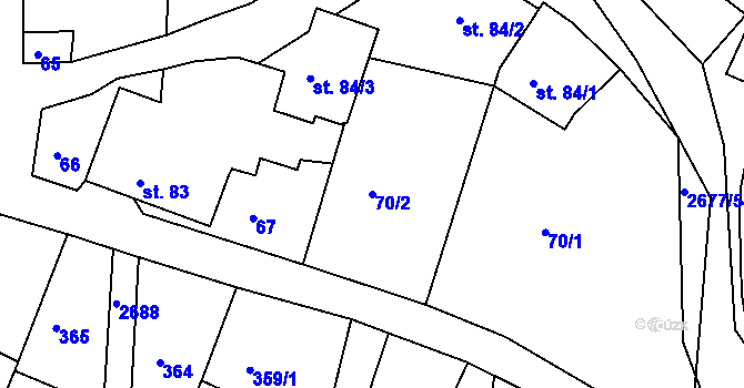 Parcela st. 70/2 v KÚ Melč, Katastrální mapa