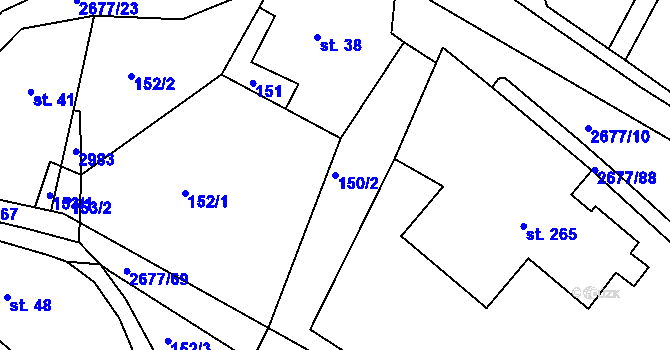 Parcela st. 150/2 v KÚ Melč, Katastrální mapa