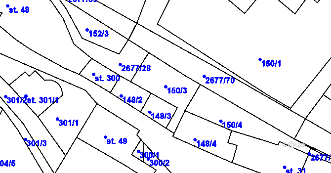 Parcela st. 150/3 v KÚ Melč, Katastrální mapa