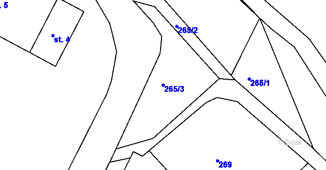 Parcela st. 265/3 v KÚ Melč, Katastrální mapa