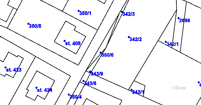 Parcela st. 350/6 v KÚ Melč, Katastrální mapa