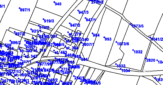 Parcela st. 2807/1 v KÚ Melč, Katastrální mapa