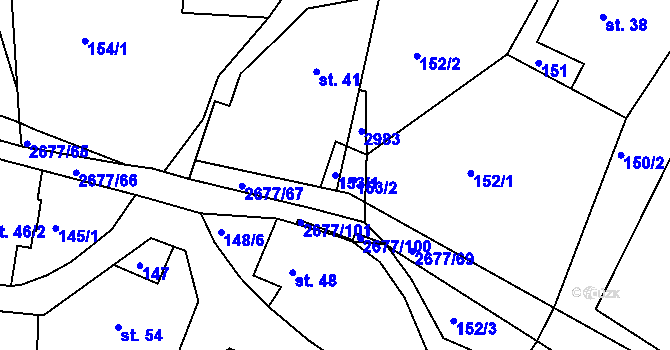 Parcela st. 153/1 v KÚ Melč, Katastrální mapa