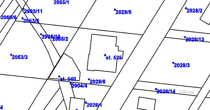 Parcela st. 525 v KÚ Melč, Katastrální mapa