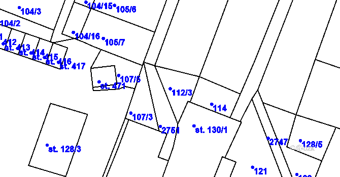 Parcela st. 112/3 v KÚ Melč, Katastrální mapa