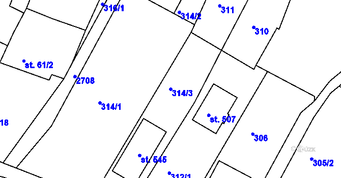 Parcela st. 314/3 v KÚ Melč, Katastrální mapa