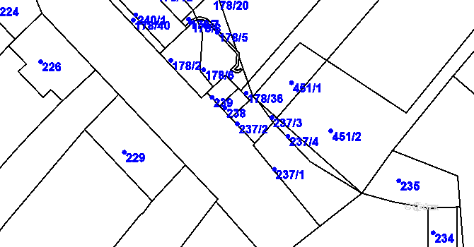 Parcela st. 237/2 v KÚ Mělčany u Ivančic, Katastrální mapa