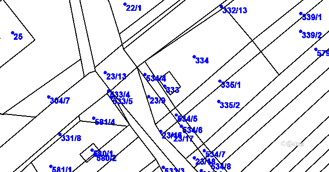 Parcela st. 333 v KÚ Mělčany u Ivančic, Katastrální mapa