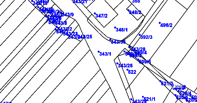 Parcela st. 343/1 v KÚ Mělčany u Ivančic, Katastrální mapa