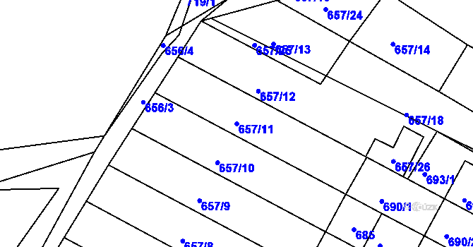 Parcela st. 657/11 v KÚ Mělčany u Ivančic, Katastrální mapa