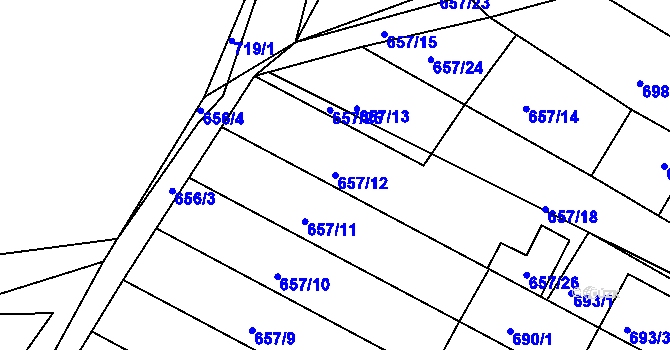 Parcela st. 657/12 v KÚ Mělčany u Ivančic, Katastrální mapa
