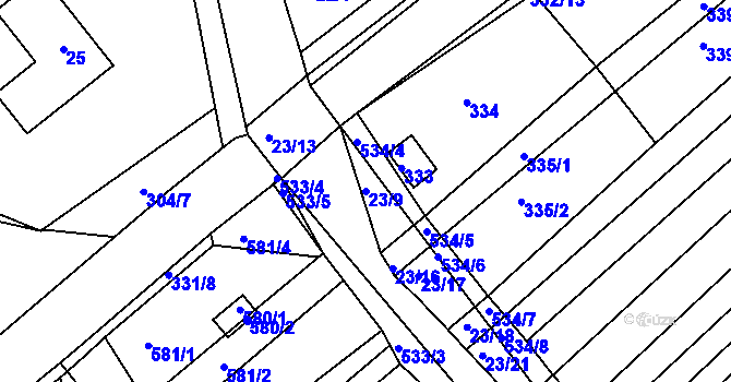 Parcela st. 23/9 v KÚ Mělčany u Ivančic, Katastrální mapa