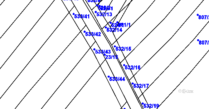 Parcela st. 23/15 v KÚ Mělčany u Ivančic, Katastrální mapa