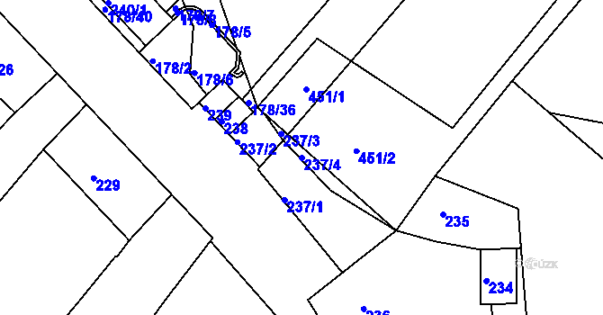 Parcela st. 237/4 v KÚ Mělčany u Ivančic, Katastrální mapa