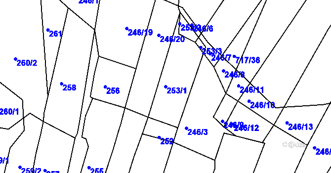 Parcela st. 253/1 v KÚ Mělčany u Ivančic, Katastrální mapa