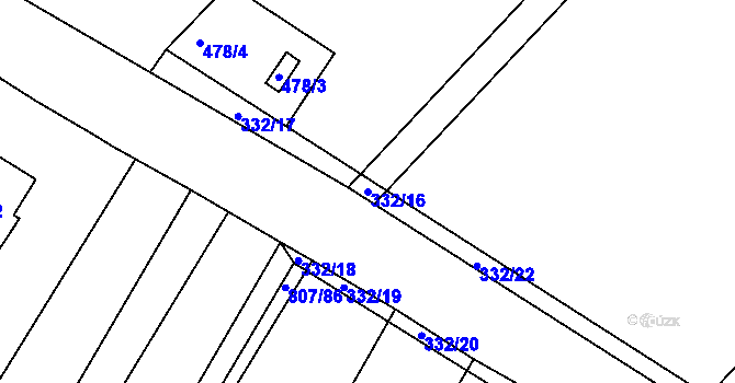 Parcela st. 332/16 v KÚ Mělčany u Ivančic, Katastrální mapa