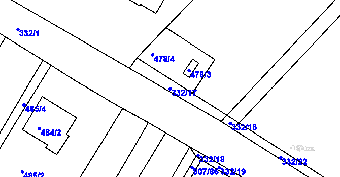 Parcela st. 332/17 v KÚ Mělčany u Ivančic, Katastrální mapa