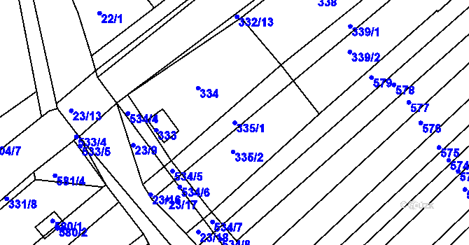 Parcela st. 335/1 v KÚ Mělčany u Ivančic, Katastrální mapa