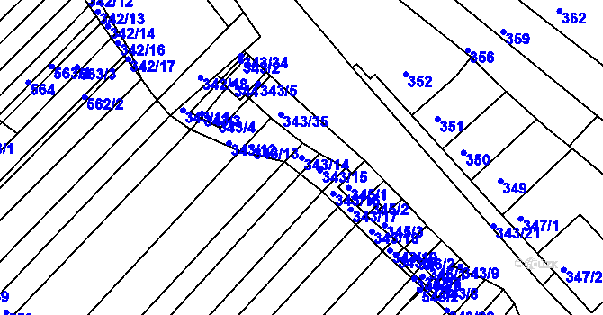 Parcela st. 343/14 v KÚ Mělčany u Ivančic, Katastrální mapa
