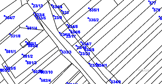 Parcela st. 534/7 v KÚ Mělčany u Ivančic, Katastrální mapa