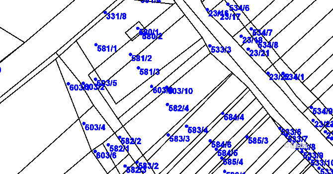 Parcela st. 603/10 v KÚ Mělčany u Ivančic, Katastrální mapa