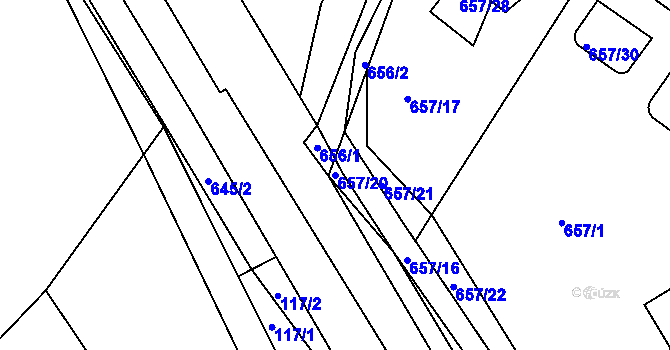 Parcela st. 657/20 v KÚ Mělčany u Ivančic, Katastrální mapa