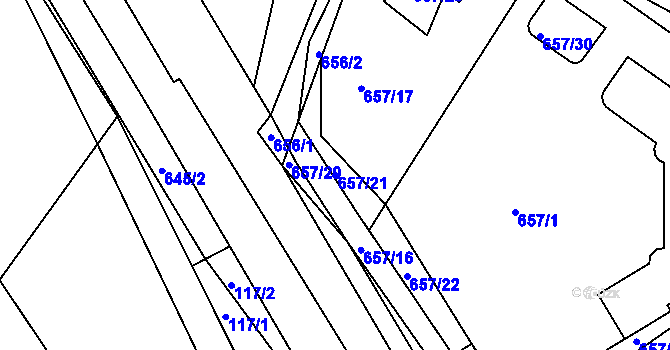 Parcela st. 657/21 v KÚ Mělčany u Ivančic, Katastrální mapa