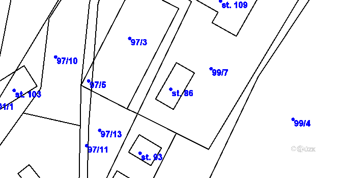 Parcela st. 86 v KÚ Mělice, Katastrální mapa