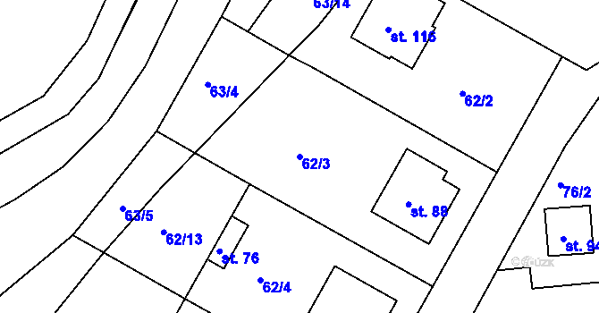 Parcela st. 62/3 v KÚ Mělice, Katastrální mapa