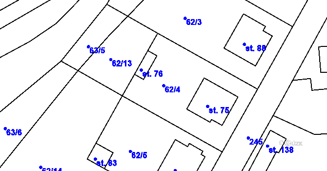 Parcela st. 62/4 v KÚ Mělice, Katastrální mapa