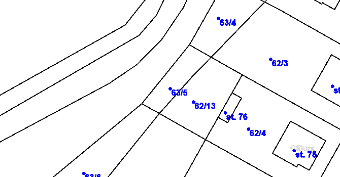 Parcela st. 63/5 v KÚ Mělice, Katastrální mapa