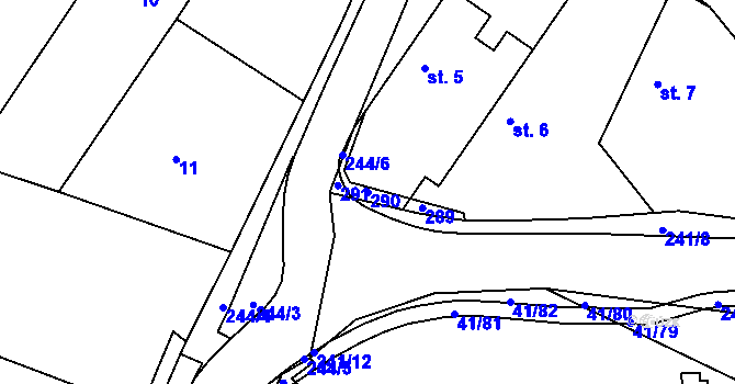 Parcela st. 290 v KÚ Mělice, Katastrální mapa