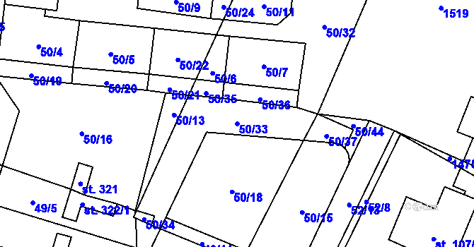 Parcela st. 50/33 v KÚ Mělnické Vtelno, Katastrální mapa